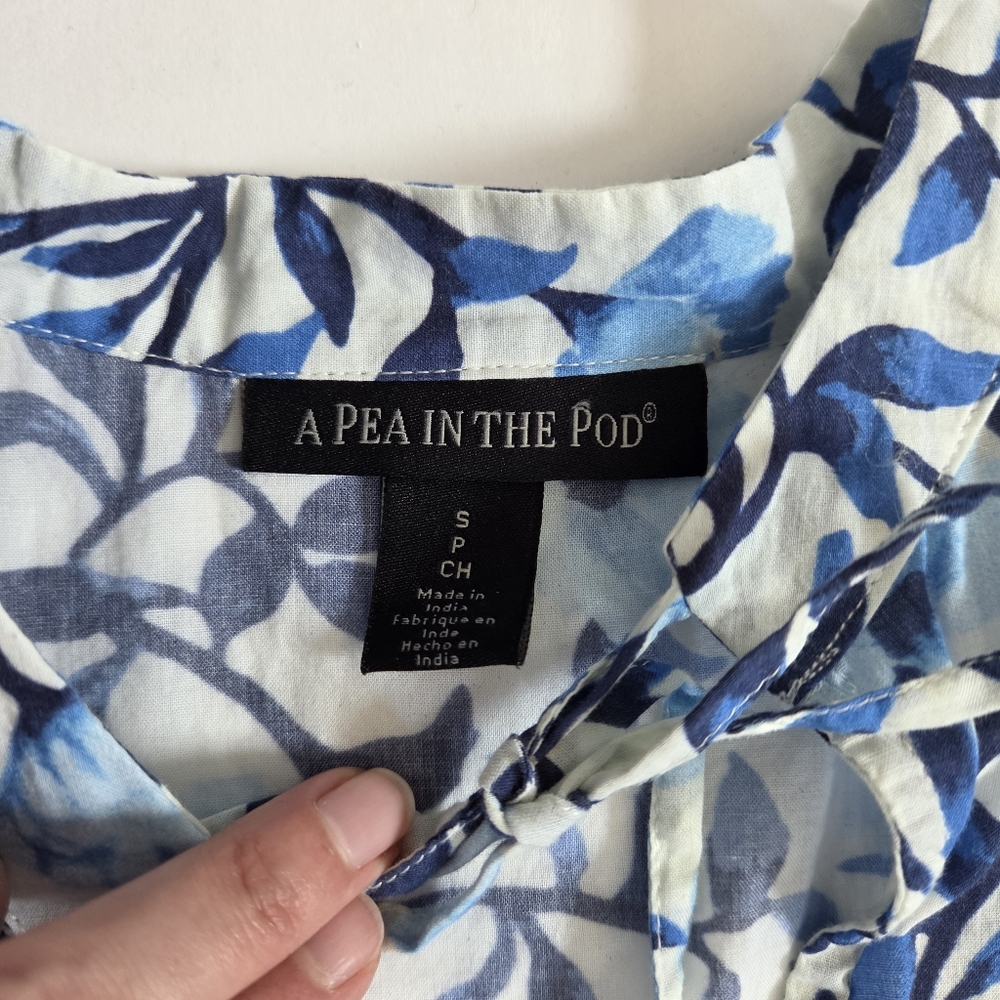 A Pea in the Pod blue floral flutter sleeve flowy cotton maternity dress sz S - Picture 5 of 8